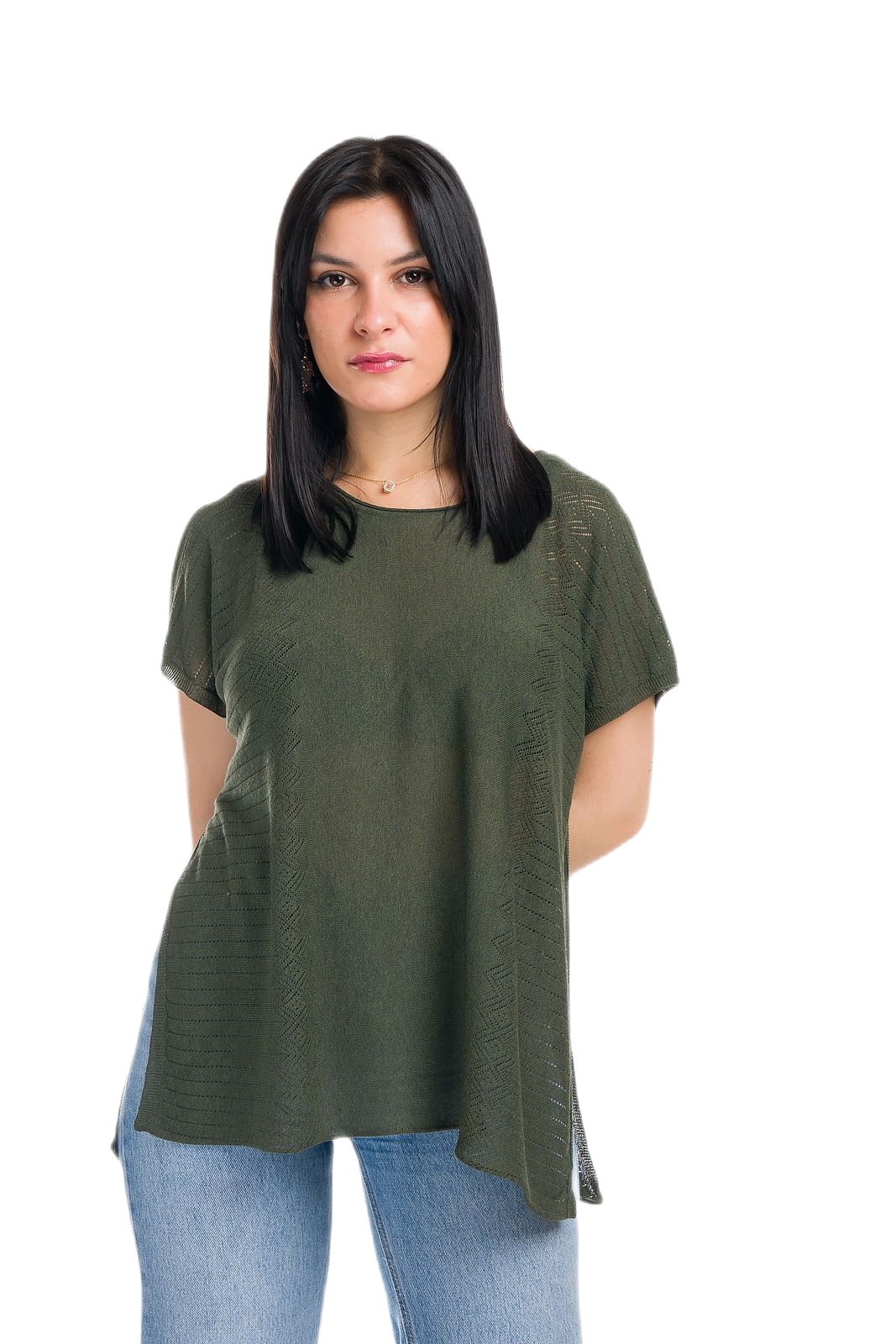 Kate: maxi camiseta de mujer de cuello redondo en viscosa con transparencias y aberturas