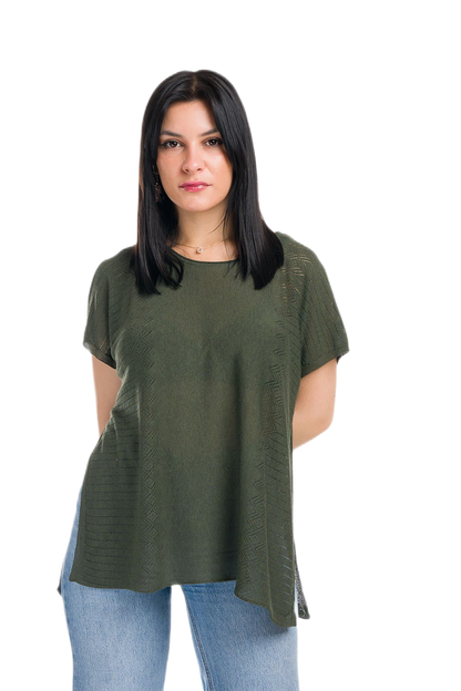 Kate: maxi camiseta de mujer de cuello redondo en viscosa con transparencias y aberturas