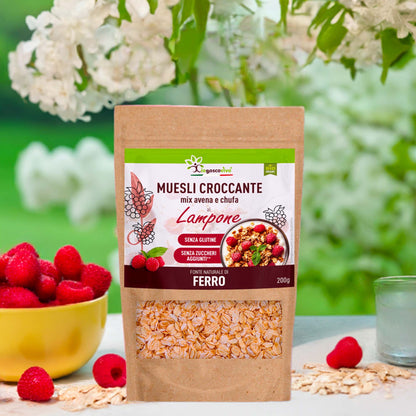 Muesli Croccante Bio Avena Chufa e Lampone Senza Glutine 200g - Nuova versione!
