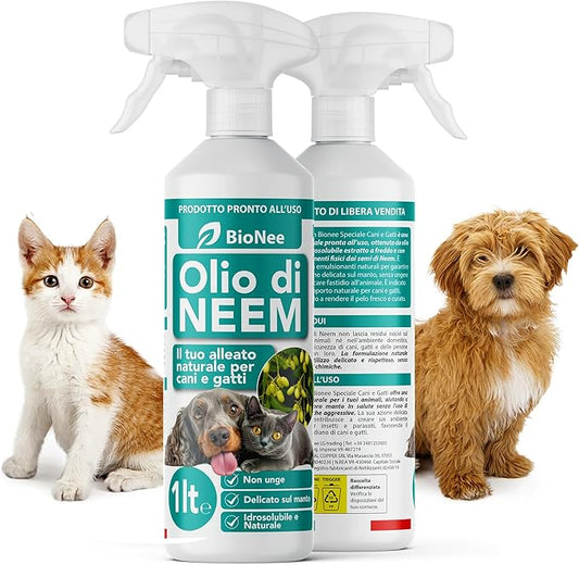 Neemöl für Hunde und Katzen Spray 1 l – Wasserlöslich, natürlich, fettet nicht – Sanfte Wirkung, Barriereeffekt gegen Zecken, Flöhe, Mücken und Insekten