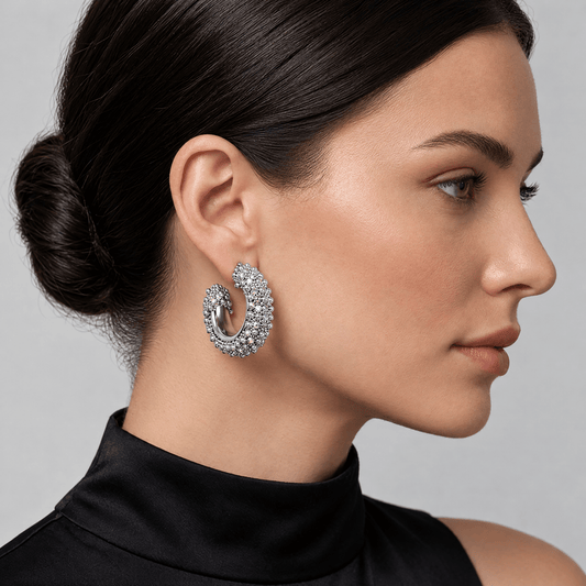 Silver-Tone Hoop Earrings with Crystals