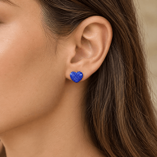 Blue Rhinestone Heart Earrings