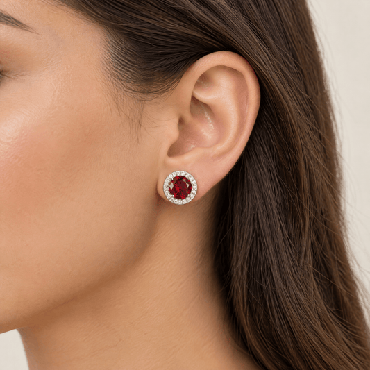 Stud Earrings with Red Stone