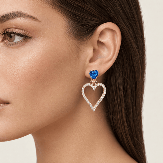 Blue Crystal Heart Drop Earrings