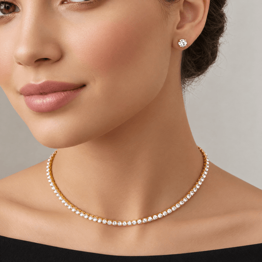 Conjunto de Colar Dourado e Brincos de Lóbulo