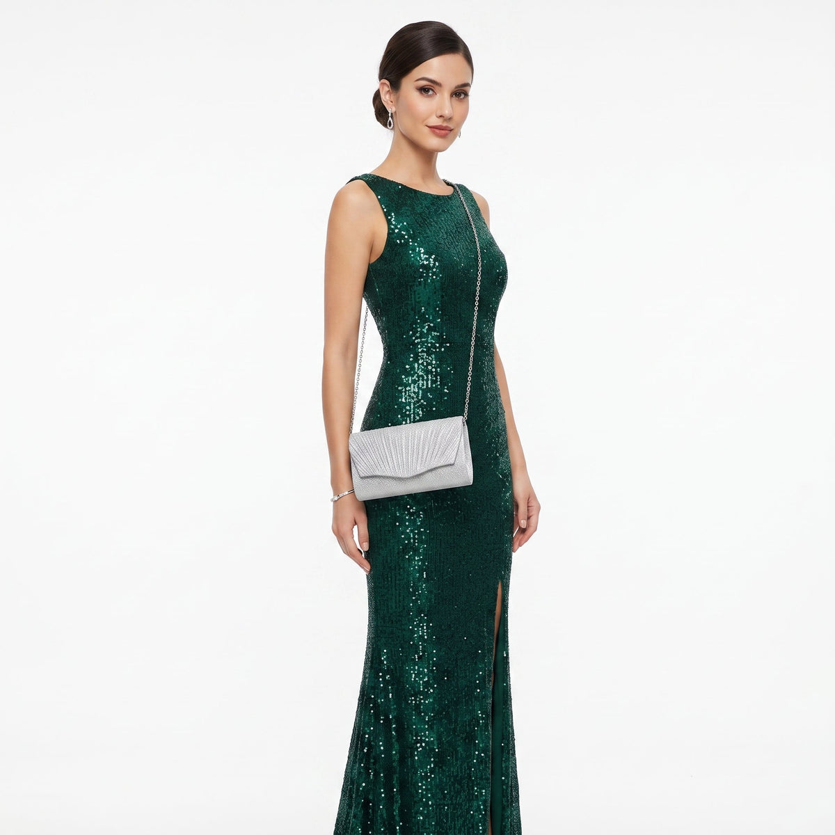 Clutch leque com strass prateado