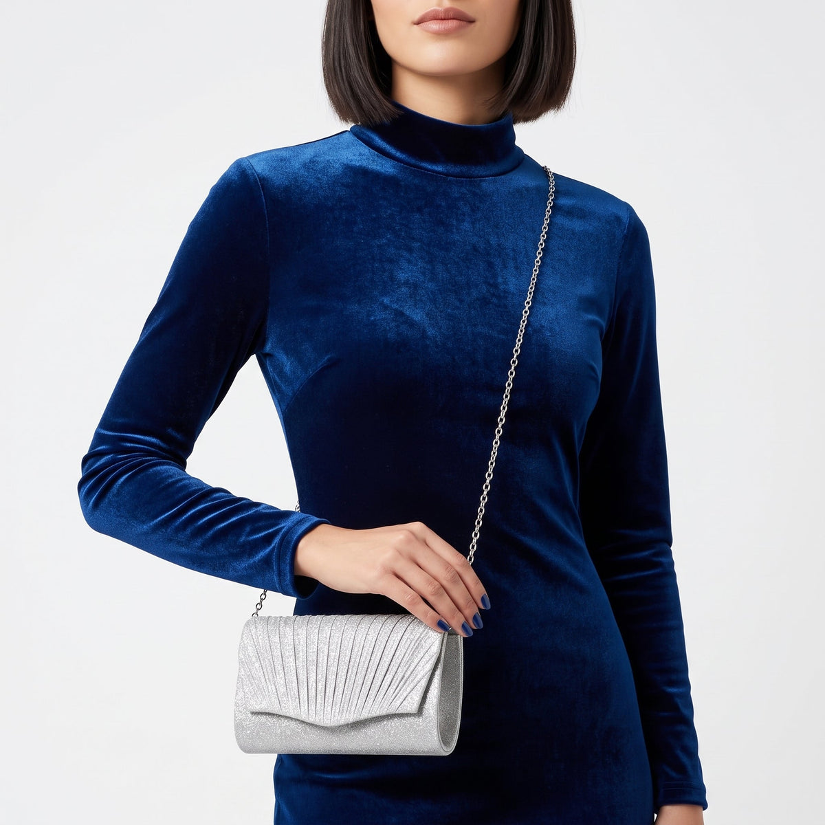 Clutch leque com strass prateado