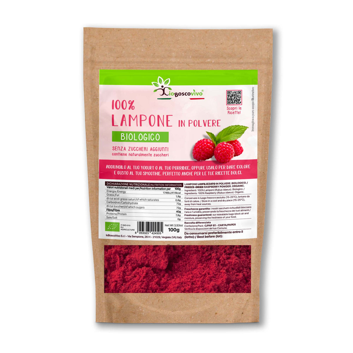 100% gefriergetrocknete Himbeere in Pulverform BIO - 100g Ideal zum Färben deiner Rezepte!