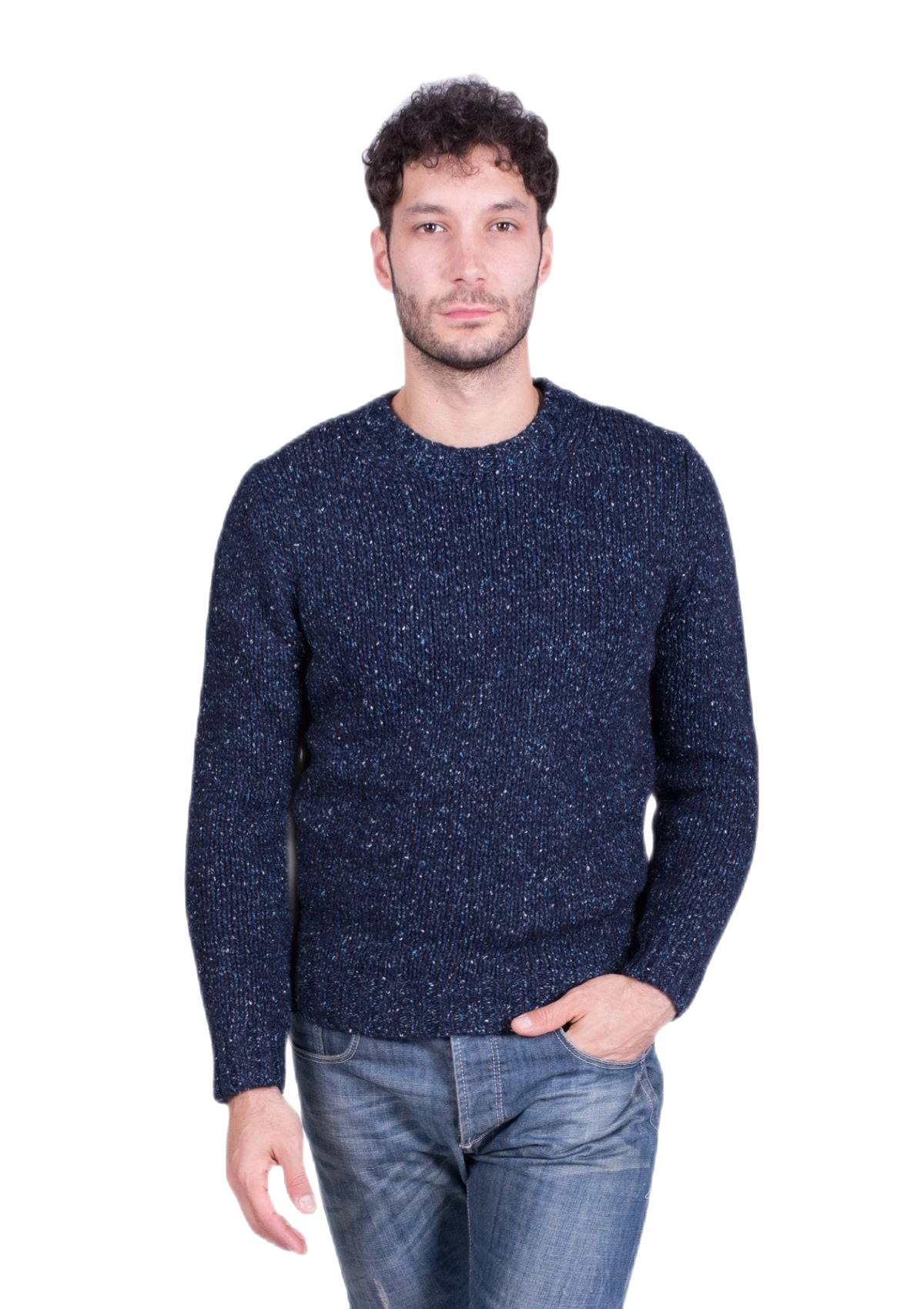 Tartan: jersey de hombre de cuello redondo en lana, seda y mohair