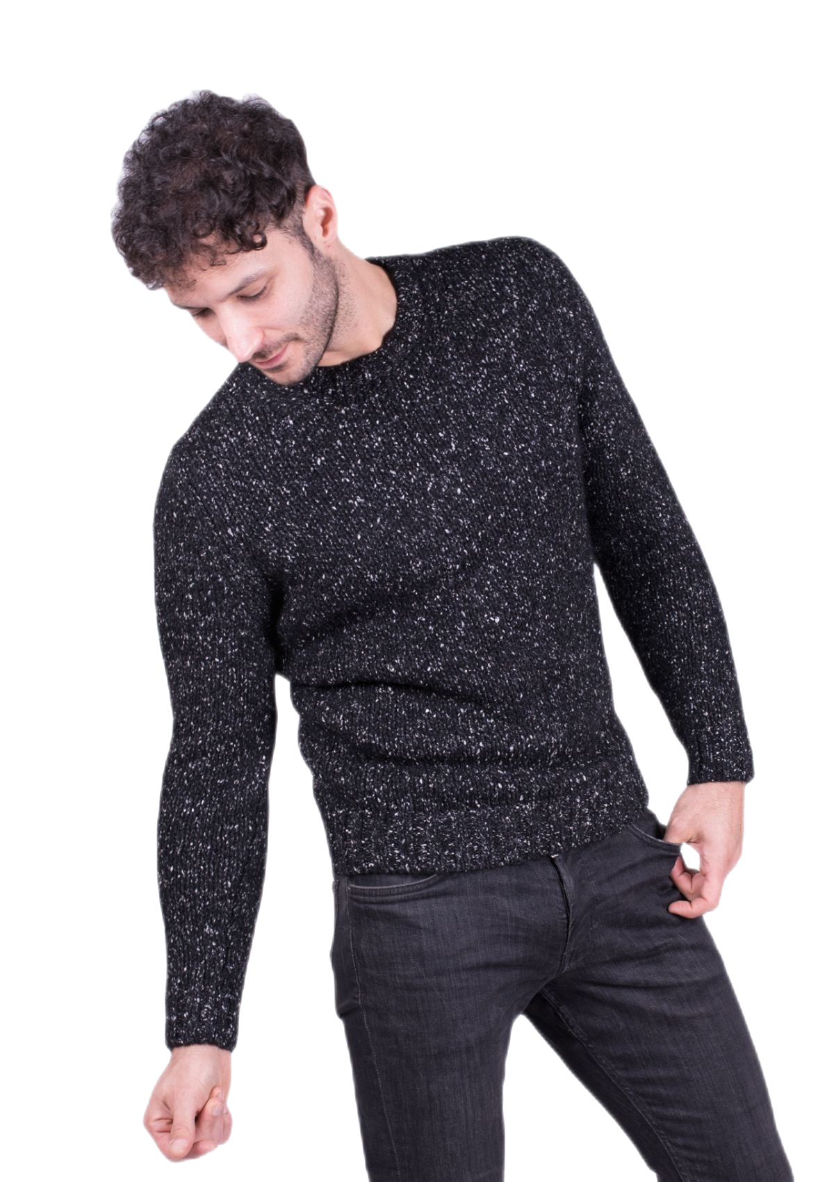 Tartan: jersey de hombre de cuello redondo en lana, seda y mohair