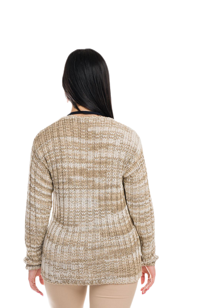 Erica: cárdigan de mujer en viscosa a canalé 2x2 con colores estampados