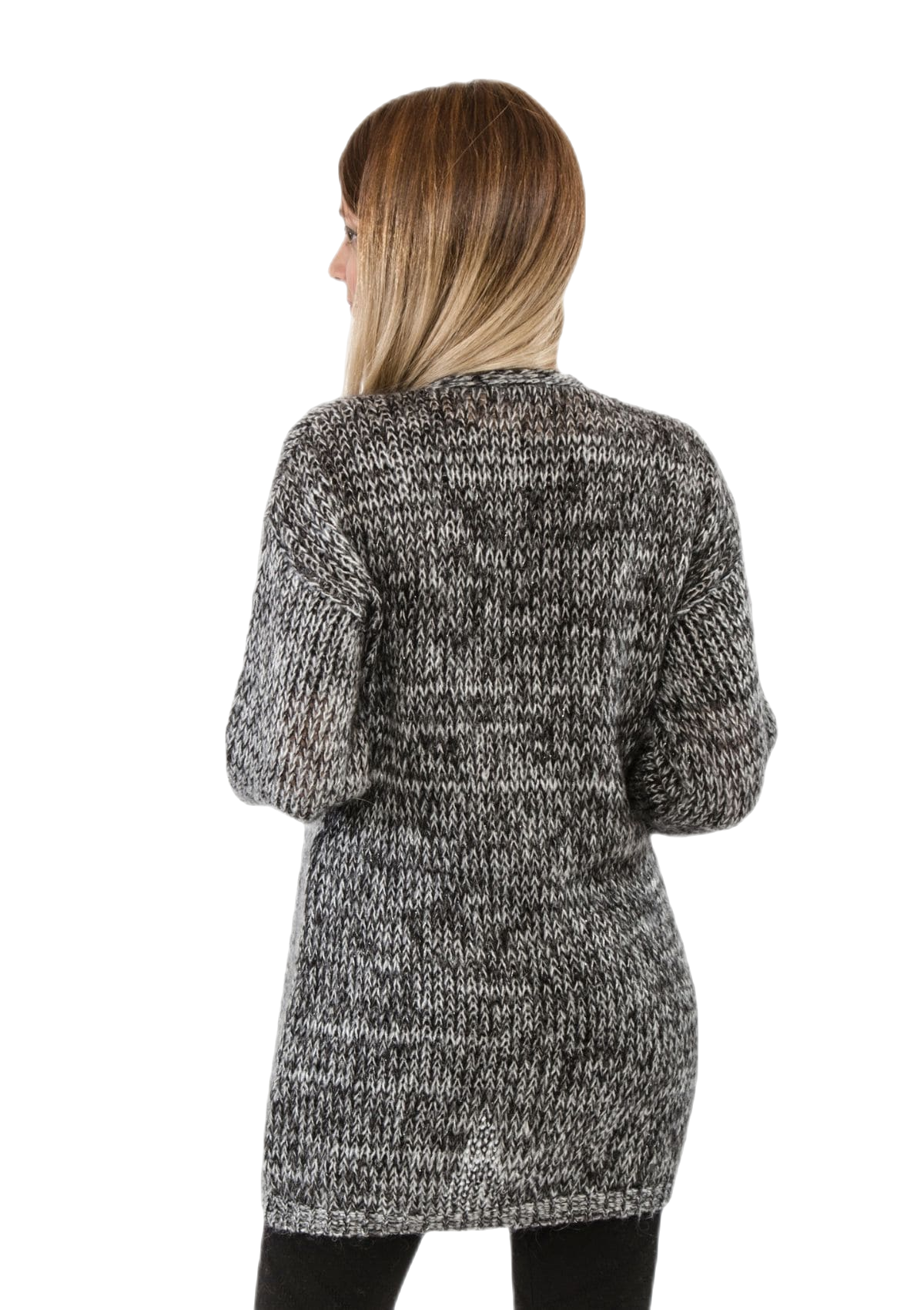 Marie Lou: cárdigan de mujer en mohair con hilos de lúrex plateado
