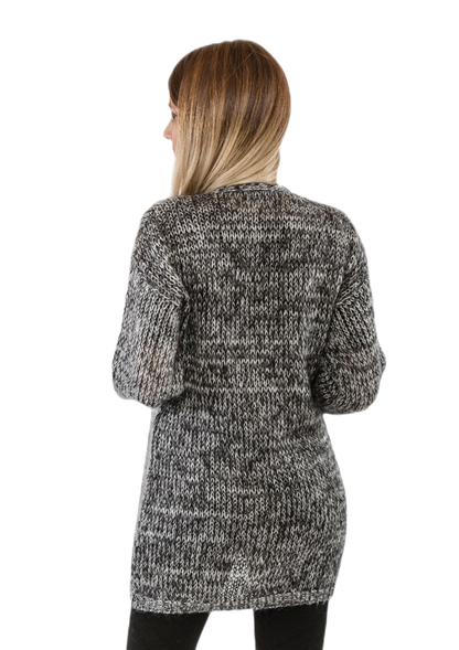 Marie Lou: cárdigan de mujer en mohair con hilos de lúrex plateado