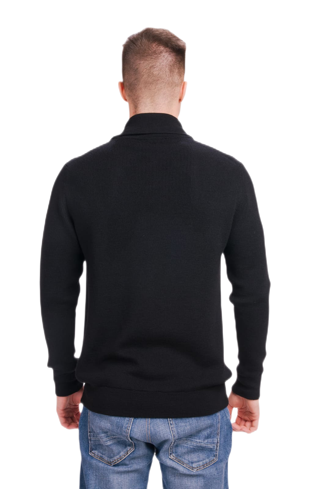 Alexander: cardigã masculino gola alta em lã merino