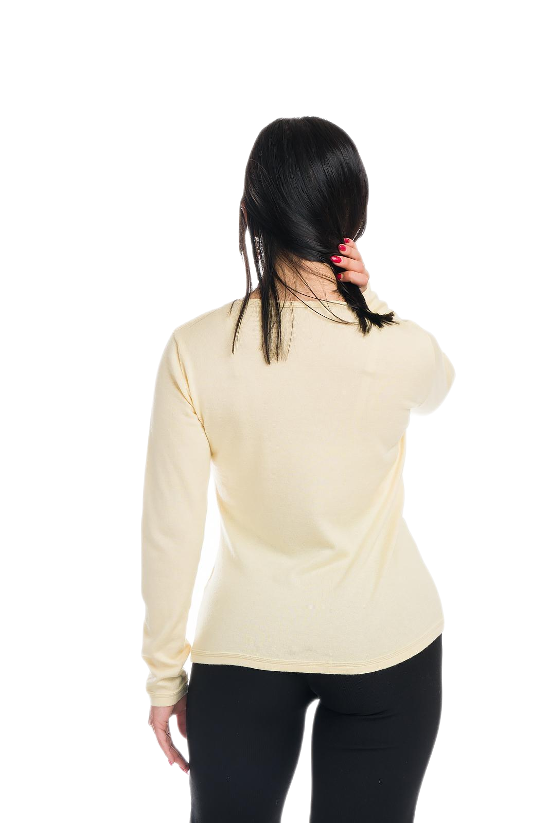 Elodì: camiseta de mujer con escote en V en algodón makò y cachemira