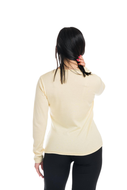 Elodì: camiseta de mujer con escote en V en algodón makò y cachemira