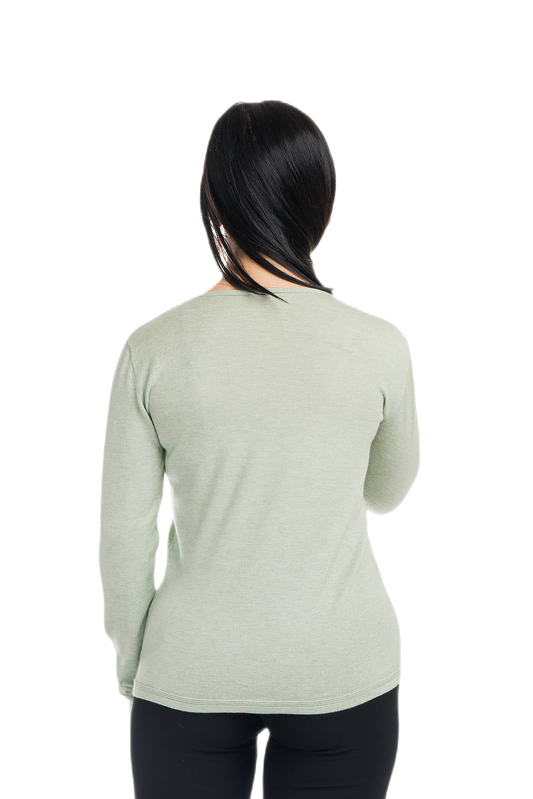 Elodì: camiseta de mujer con escote en V en algodón makò y cachemira