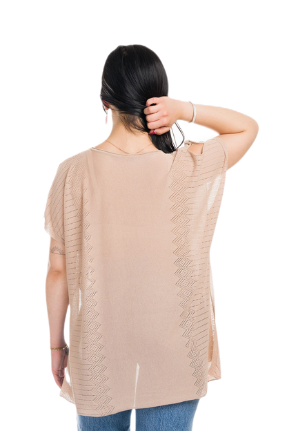 Kate: maxi camiseta de mujer de cuello redondo en viscosa con transparencias y aberturas