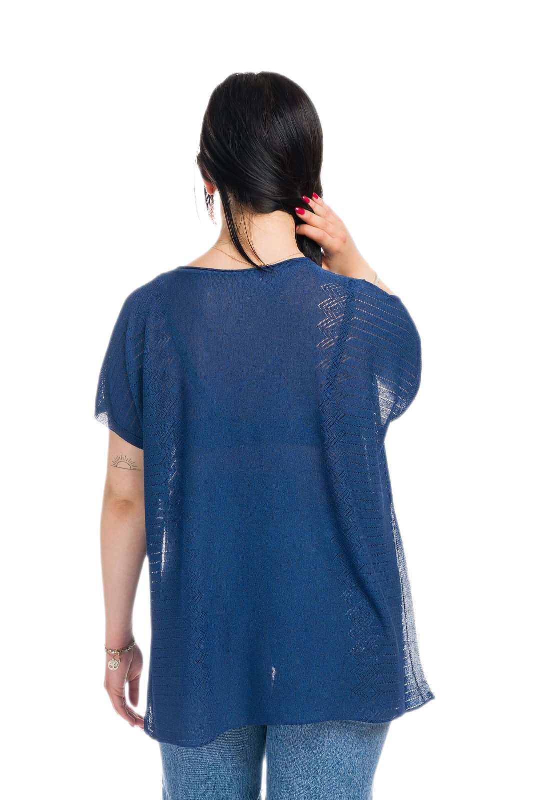 Kate: maxi camiseta de mujer de cuello redondo en viscosa con transparencias y aberturas