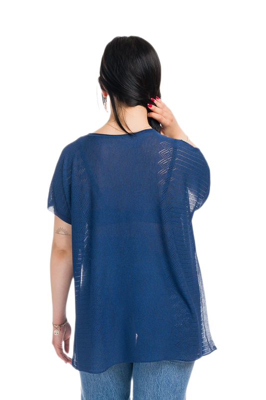 Kate: maxi camiseta de mujer de cuello redondo en viscosa con transparencias y aberturas