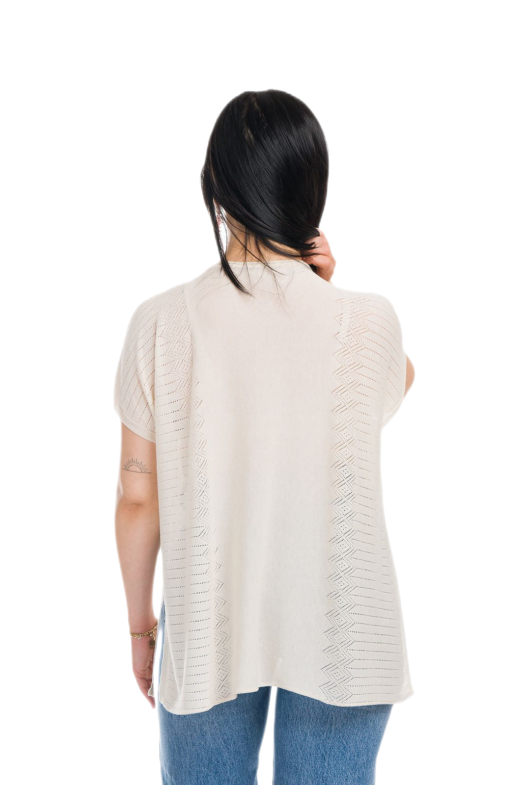 Kate: maxi camiseta de mujer de cuello redondo en viscosa con transparencias y aberturas