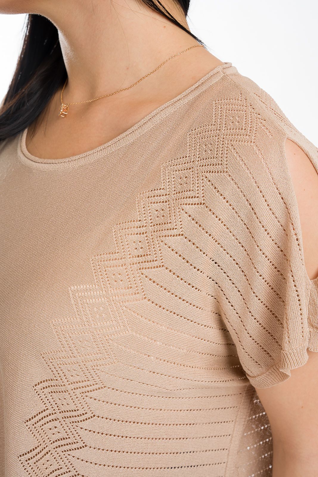 Kate: maxi camiseta de mujer de cuello redondo en viscosa con transparencias y aberturas