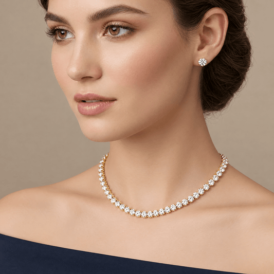 Gold Tennis Necklace and Earrings Set