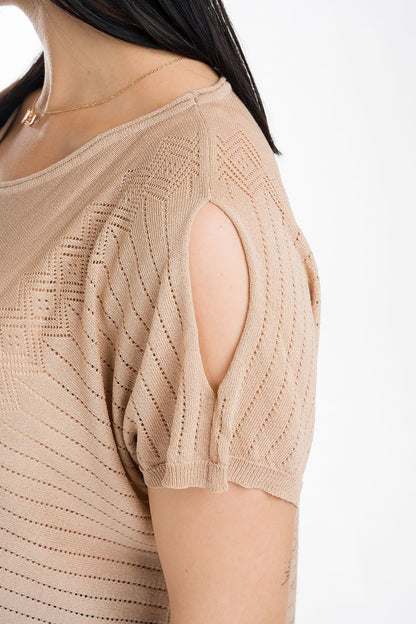 Kate: maxi camiseta de mujer de cuello redondo en viscosa con transparencias y aberturas