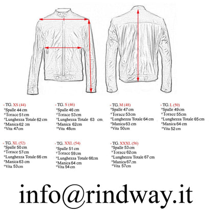 Giubbotto Bomber In Vera Pelle Blu Uomo Slim Collo College Rindway