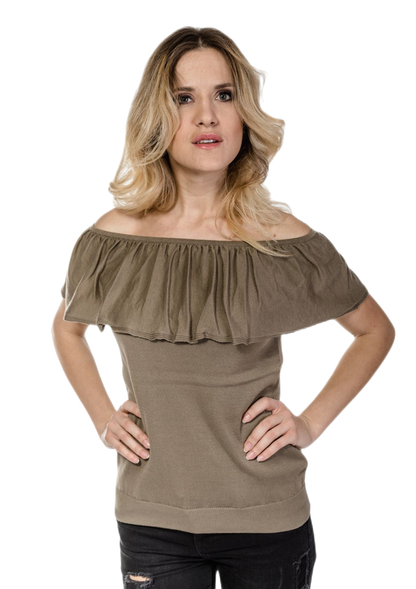 Dixie: top de mujer en algodón con volantes y escote Bardot