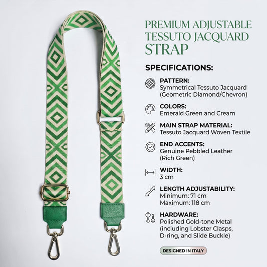 Bandoulière pour sac à motif géométrique vert