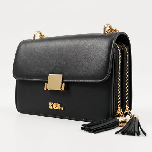 Vallo Black Faux Leather Shoulder Bag