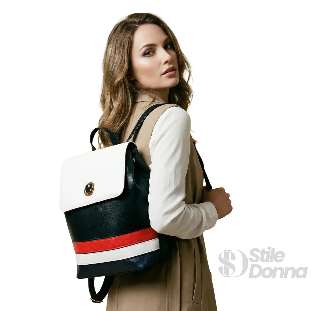 Tricolor Backpack with Cartoon Design